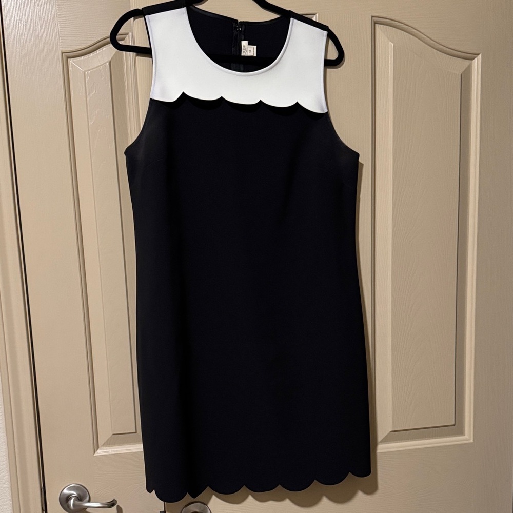 J. Crew Factory Elegant Black and White Scalloped Shift Dress Size 14.